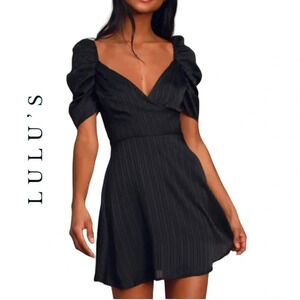 1681. LULU’S‎ DANCE AFTER DARK SATIN STRIPED SKATER DRESS SIZE SMALL BLACK COLOR